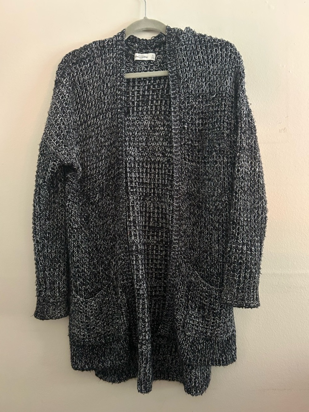 Open-Front Black & White Knit Cardigan Sweater